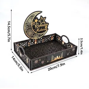 Ramadan Eid Mubarak moon and star wooden storage tray for home tabletop decoration