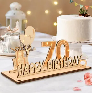 Décoration de table en bois pour le 70e anniversaire avec lumières LED festives