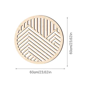 Vista detallada de la decoración de pared circular de madera de 60 cm con medidas