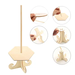 Step-by-step assembly tutorial for a natural wooden donut stand for party decoration