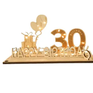 Décoration de table en bois pour 30ème anniversaire avec signe Happy Birthday et LED