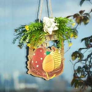 Gros plan d'une plaque de Pâques en bois avec verdure et œufs