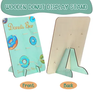 Soporte de madera para donuts, vistas frontal y trasera para decoración de fiestas