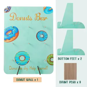 Juego de soporte de pared para donuts de madera con 9 clavijas y 2 pies soportes