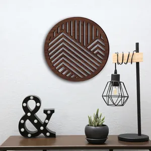 Decoración de pared circular de madera con diseño geométrico de montaña calado moderno