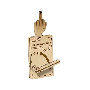 Novelty wooden wall switch plate decoration featuring funny middle finger design