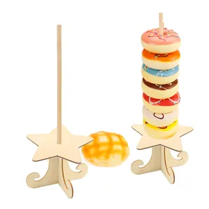 Professional star-shaped wooden donut wall stand for festive party dessert display
