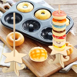 Star-shaped wooden donut stand for wedding and party decorations with stackable design.
