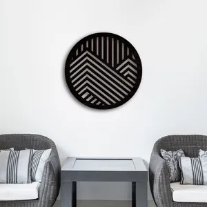 Arte mural circular moderno de madera 3D con diseño de montaña geométrica hogar.