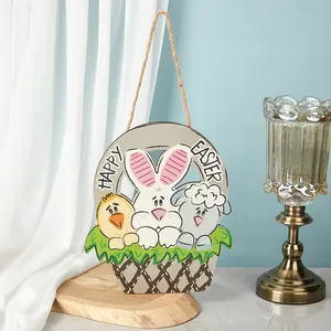 Décoration de Pâques suspendue en bois avec lapin poussin et agneau joyeuses
