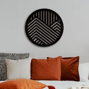 Decoración de pared circular de madera 3D calada con diseño de montaña geométrica