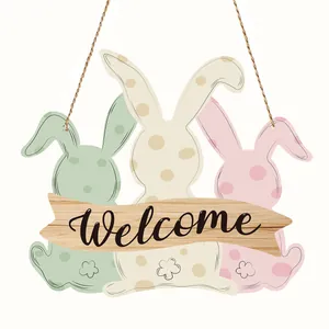 Osterhasen-Türschild aus Holz mit Welcome-Banner und Kordelaufhänger zur Deko