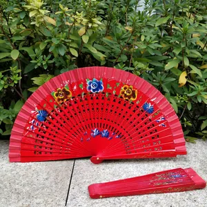 Abanico Plegable de Madera Pintado a Mano Estilo Gitano Español Rojo Floral Calado para Boda Fiesta Actuación