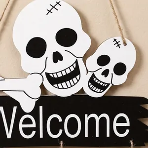 Halloween Spooky Wooden Door Plate Welcome Sign Spooky Pumpkin Skull Witch Hanging Decoration For Party Home Wall Decor