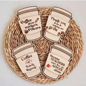 Handcrafted wooden coffee cup ornaments for Teacher's Day appreciation gift set decor