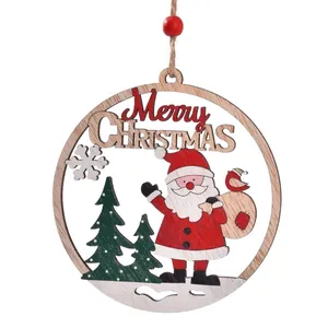 Adorno navideño de madera calada con Papá Noel y el texto Merry Christmas