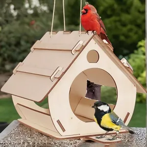Hangend houten doe-het-zelf vogelhuisje vogelvoederhuisje voor tuindecoratie buiten