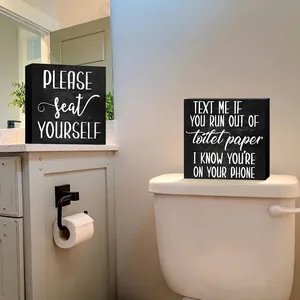 Set di due cartelli rustici in legno per bagno su bancone e toilette
