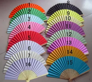 Collection of sixteen colorful paper folding fans for wedding and DIY