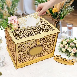 Gold glitter laser-cut card box with lock for weddings and parties