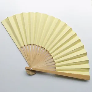Elegant 9-inch yellow candy-colored bamboo folding fan for wedding party decoration