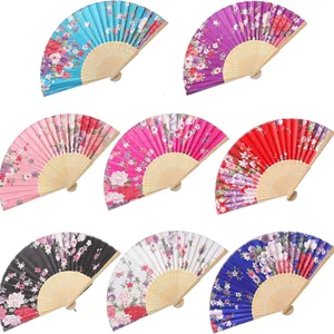 Chinese Style Silk Folding Fan with Bamboo Ribs Floral Printed Hand Fan for Women Wedding Gift Japanese Style Handheld Fan