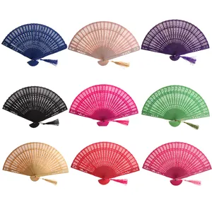 Abanico Plegable de Madera de Loto Con Tallado Calado y Borlas Estilo Vintage Chino Abanico Decorativo para Mujer Regalo Boda