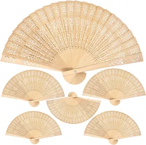Abanico Plegable de Madera de Estilo Chino Clásico Patrón Floral Calado Hueco Ventilador Decorativo Portátil para Regalo de Boda
