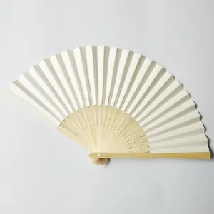 Handheld Folding Paper Fan With Hollow Bamboo Ribs For Wedding Party Decor DIY Painting Blank Craft Fan For Men Women