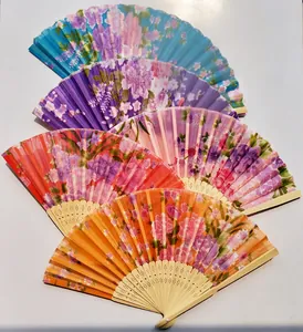 Detailed collection of colorful Japanese style floral print folding fans for gifts