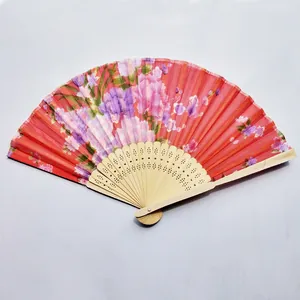 Japanese Style Printed Fabric Folding Fan With Bamboo Frame Floral Pattern Handheld Fan For Women Wedding Party Gifts