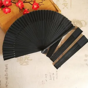 Detail of black bamboo folding fan showing open and closed states
