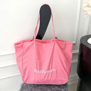 Large pink canvas tote bag with white Ballguan embroidered text