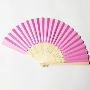 Elegant pink paper folding fan with decorative light bamboo ribs for wedding gifts