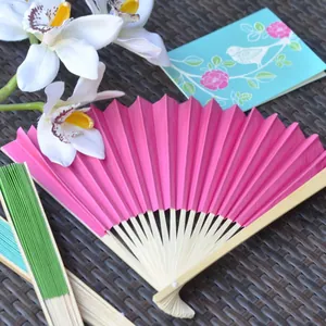 Elegant 9-inch pink blank folding fan with bamboo ribs for wedding favors