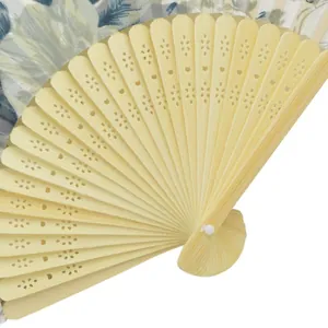 Classic 21cm Chinese bamboo folding fan with elegant floral print and carved ribs
