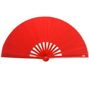 Detailed view of the vibrant red Tai Chi Kung Fu folding fan for martial arts