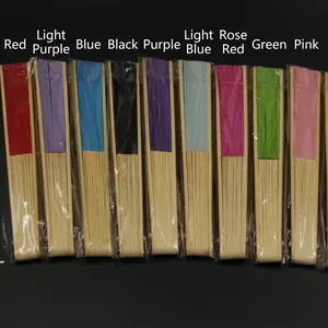 Assorted colorful blank silk folding fans with natural bamboo ribs for DIY crafts