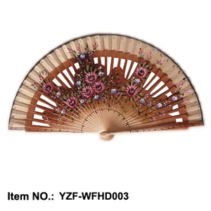 Éventail espagnol classique en bois avec motifs floraux peints à la main décoration