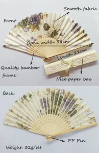 Floral Japanese style folding fan with 38cm open width and hollow gift box set