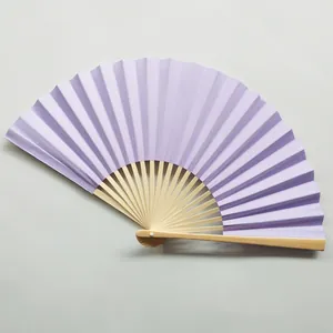 Elegant 23cm light purple folding paper fan with natural bamboo frame for decoration