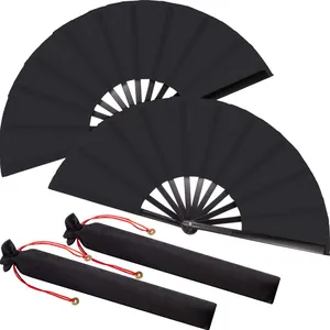 Professionelles Set aus zwei 33 cm schwarzen Kung-Fu-Fächern mit Schutztaschen