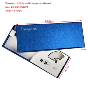 Luxe blauwe geschenkdoos voor vouwwaaier van 1500g wit karton 24,5x9,7x2cm formaat