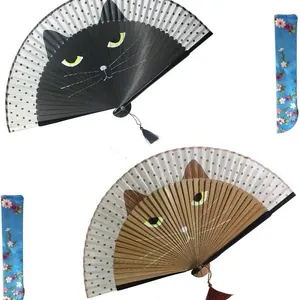 Creatieve Japanse vouwwaiers met schattige kattenprint en bijpassende bloemenhoezen