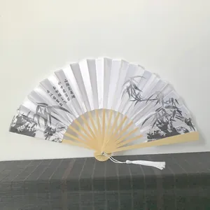 Traditional Chinese style folding fan with natural bamboo ribs and ink wash bamboo art