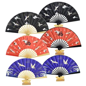 Classic 23cm Chinese style folding fans featuring crane patterns and bamboo ribs