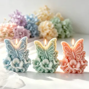 Exquisite butterfly and flower relief aromatherapy candles in pastel blue green pink