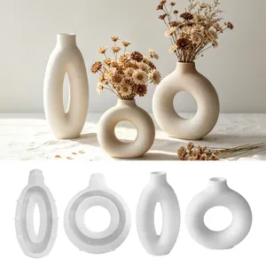 DIY Circular Oval Vase Silicone Mold Hollow Circle Donut Flower Pot Resin Gypsum Mold For Minimalist Home Decor Crafting