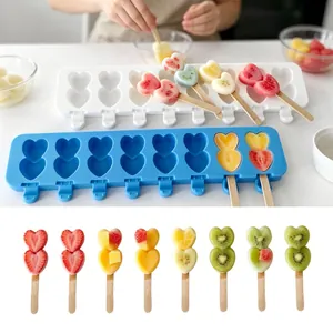 Detail of heart-shaped fruit popsicles and 8-cavity silicone ice cream molds