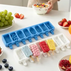 Detail view of 8-cavity silicone popsicle molds with various geometric textures